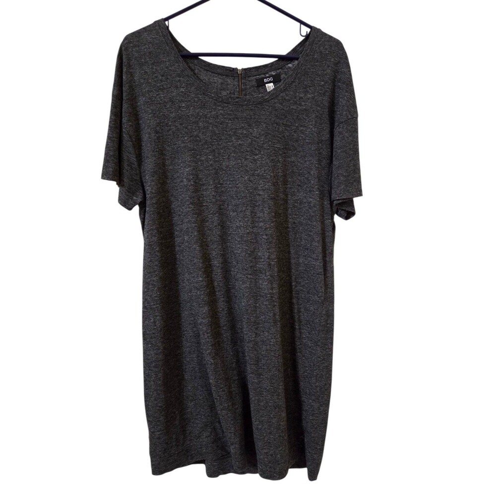 BDG Urban Outfitters T-shirt Dress M Gray Linen Blend Zip Back Short Sleeve H18